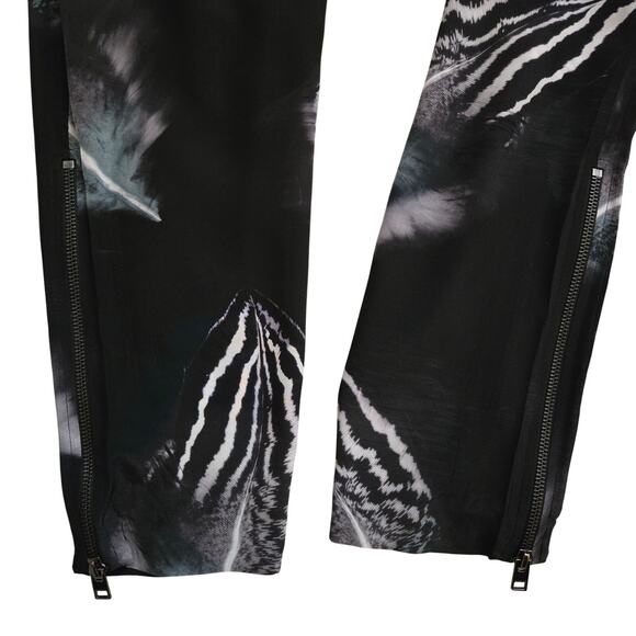 All Saints Helena Piuma Silk Trouser Feathers Print Size 2 Black Artsy Statement - Picture 5 of 16